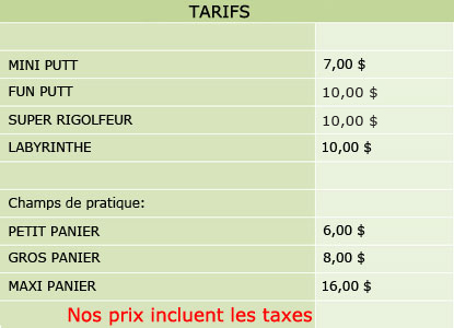 tarifs